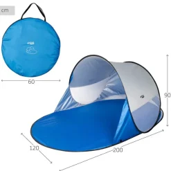 Aktive Carpa de playa y cortavientos emergente UV50 62322 120x200x90 cm