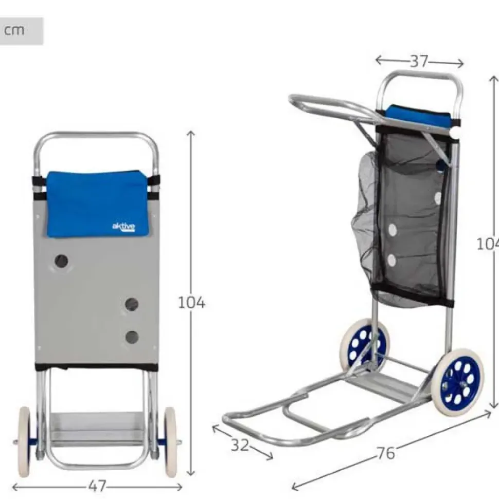 Aktive 62683 carrito plegable de playa con ruedas grandes 47x75x104 cm