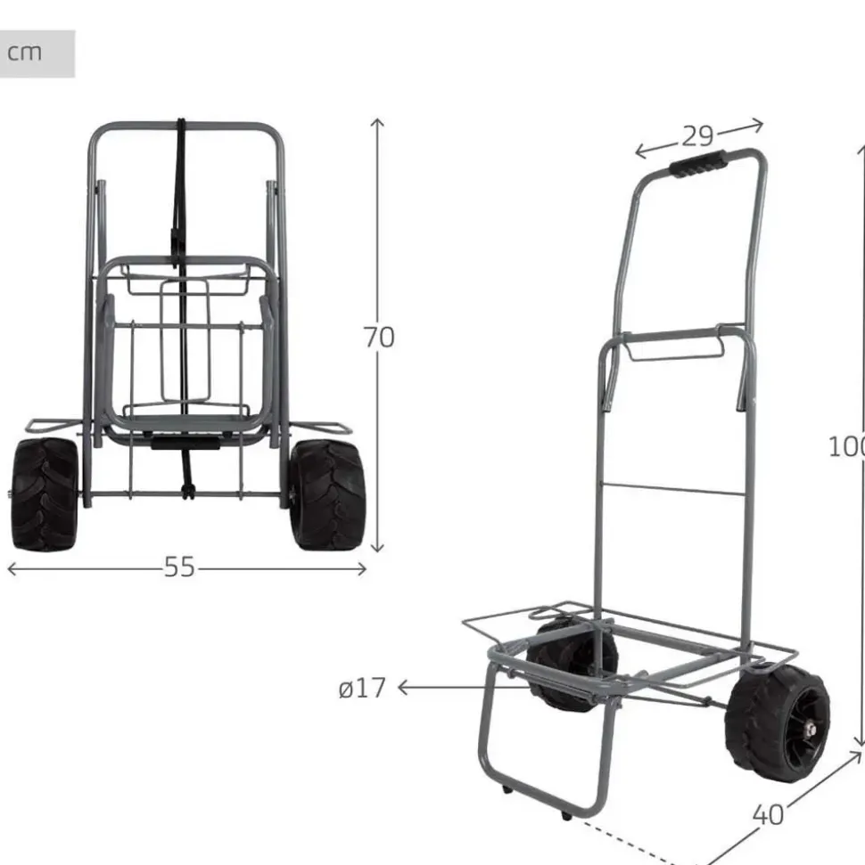 Aktive Carrito plegable de playa con ruedas grandes 62377 55x40x100 cm