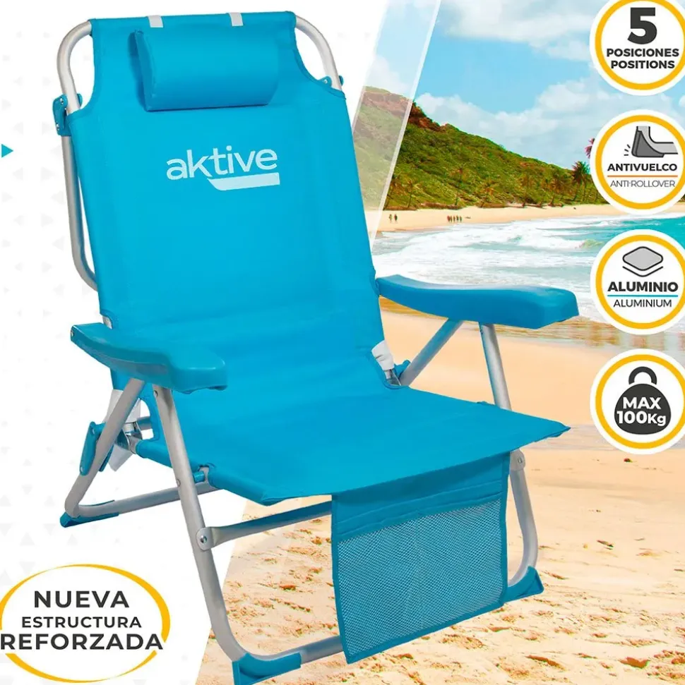 Aktive Mochila Silla Plegable 5 Posiciones Aluminio 66x58x80 cm