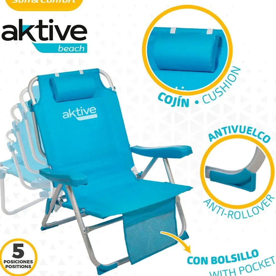 Aktive Mochila Silla Plegable 5 Posiciones Aluminio 66x58x80 cm