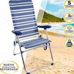 Aktive Silla plegable con respaldo alto 5 posiciones 61x69x108 cm