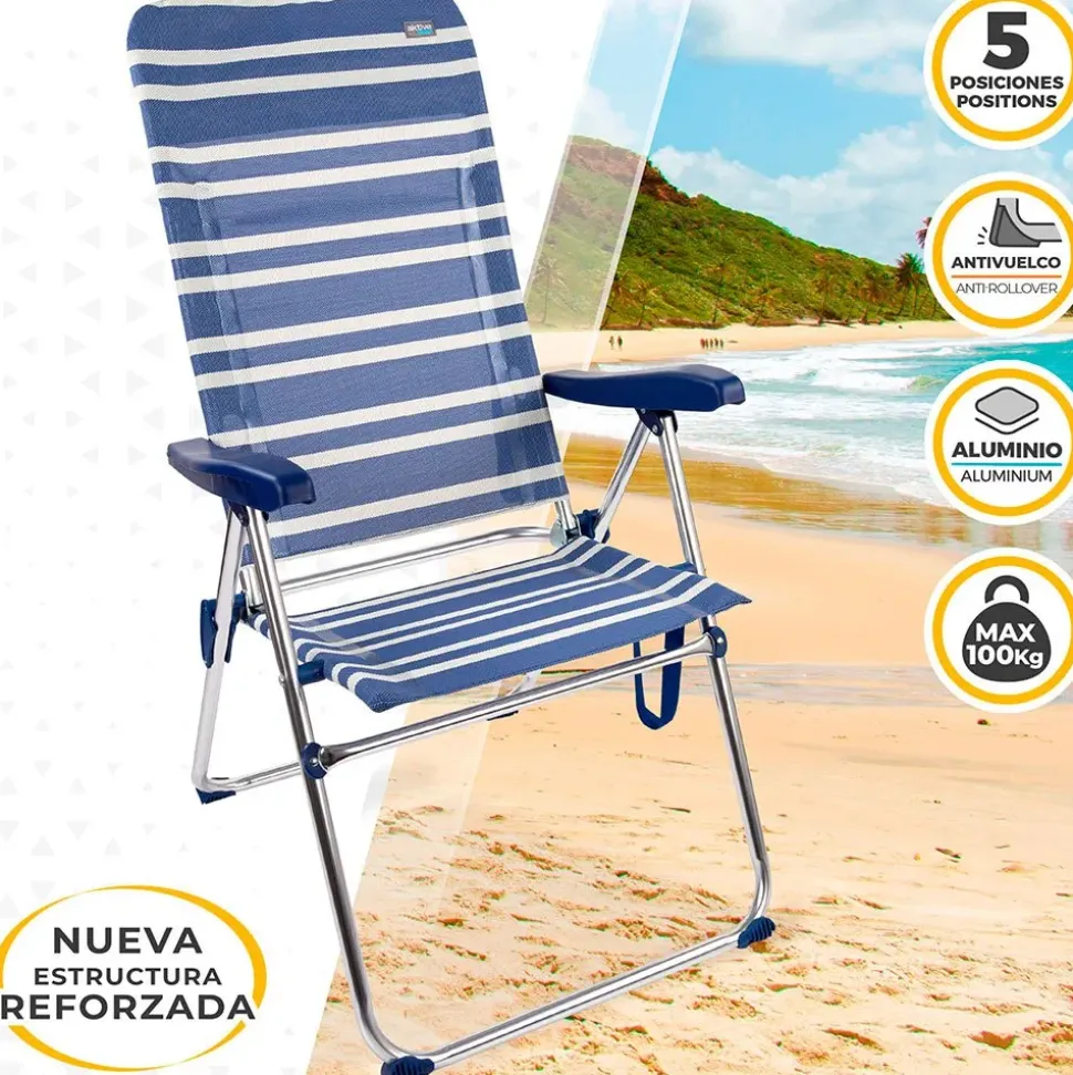 Aktive Silla plegable con respaldo alto 5 posiciones 61x69x108 cm