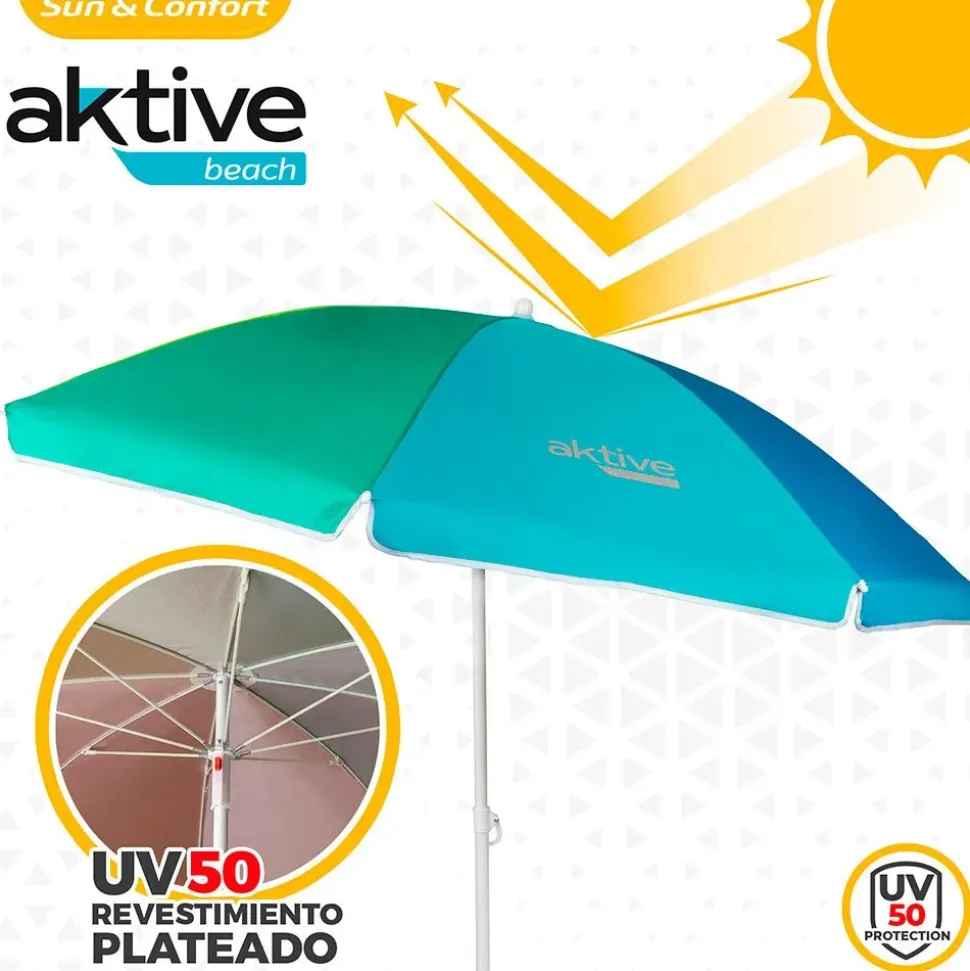 Aktive Sombrilla de Playa Antiviento Protección UV50 180 cm