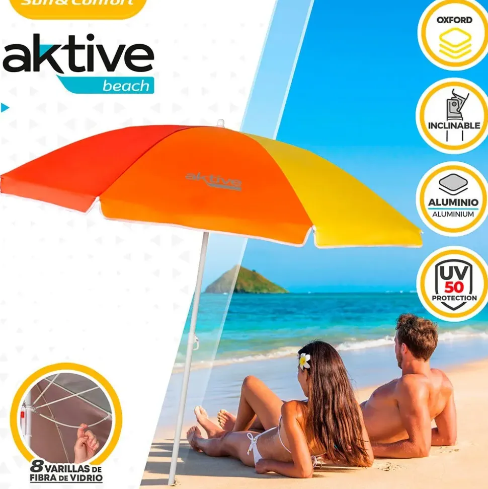 Aktive Sombrilla de Playa Antiviento Protección UV50 180 cm