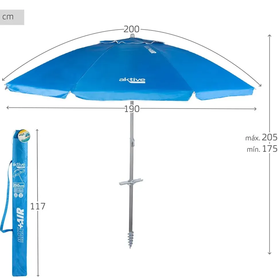 Aktive Sombrilla de playa 190 cm Antivition Beach With Inclinable Mast