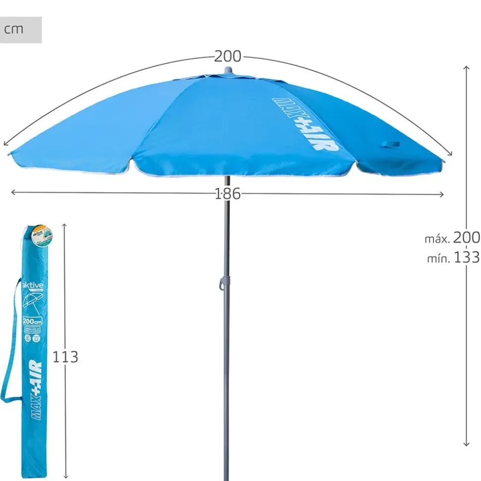 Aktive Sombrilla de playa 200 cm Antivition Beach With Inclinable Mast And UV50 Protection