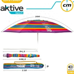 Aktive Sombrilla de Playa con Ventilación y Protección UV50 200 cm