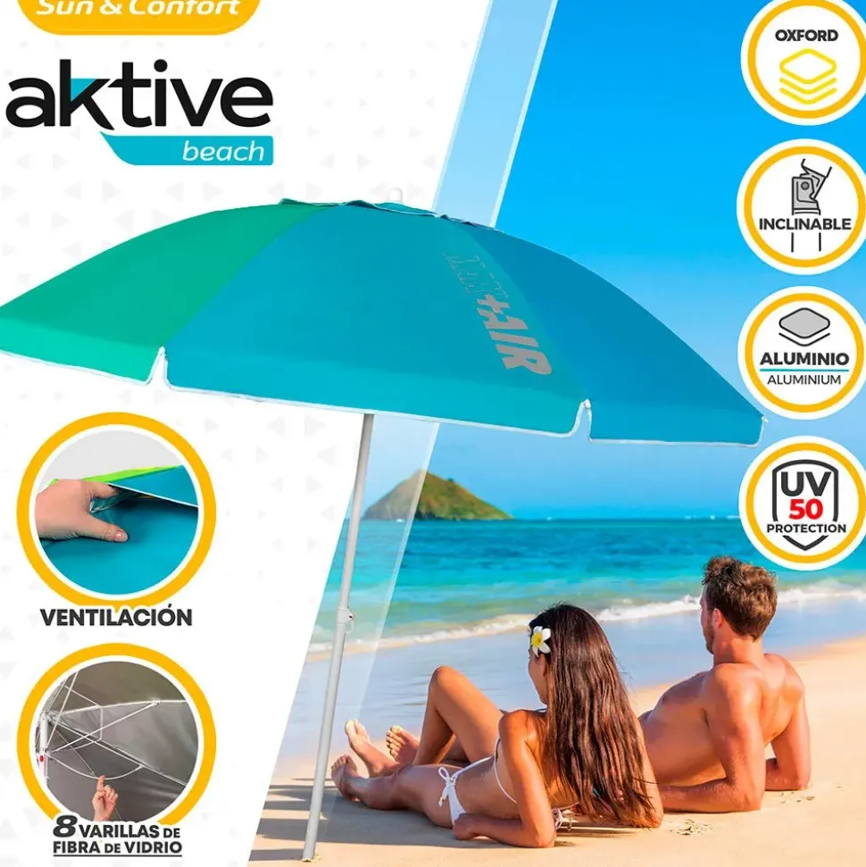 Aktive Sombrilla de playa resistente al viento con protección UV50 220 cm