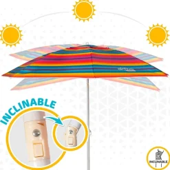 Aktive Sombrilla de playa Sun&Confort Ø resistente al viento UV50 con mástil inclinable 220cm