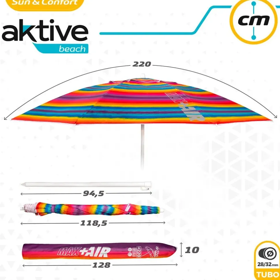 Aktive Sombrilla de playa Sun&Confort Ø resistente al viento UV50 con mástil inclinable 220cm