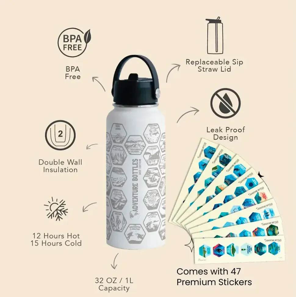 Awesome Maps Botella térmica Adventure dive+stickers