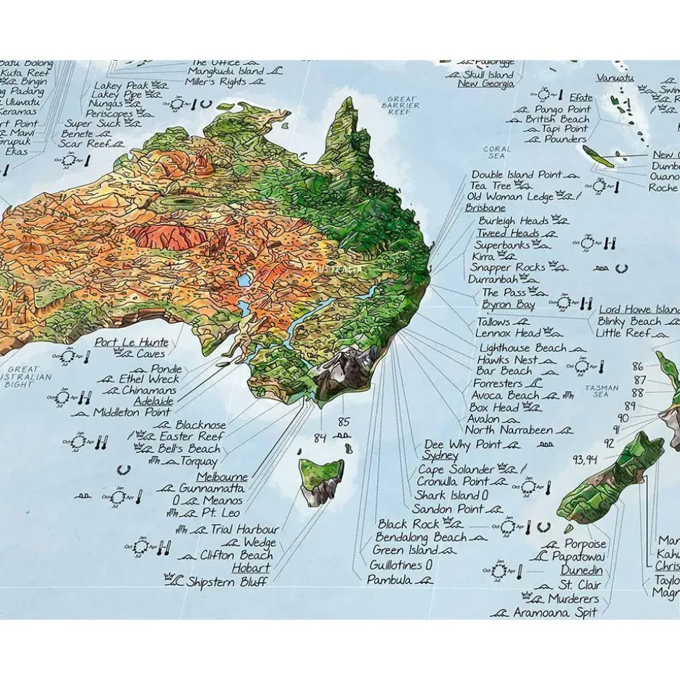 Awesome Maps Mapa Surftrip Green Edition Best Surf Beaches Of The World Green Edition