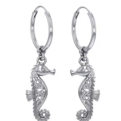 Dive Silver Pendientes Celtic Seahorse Hoop