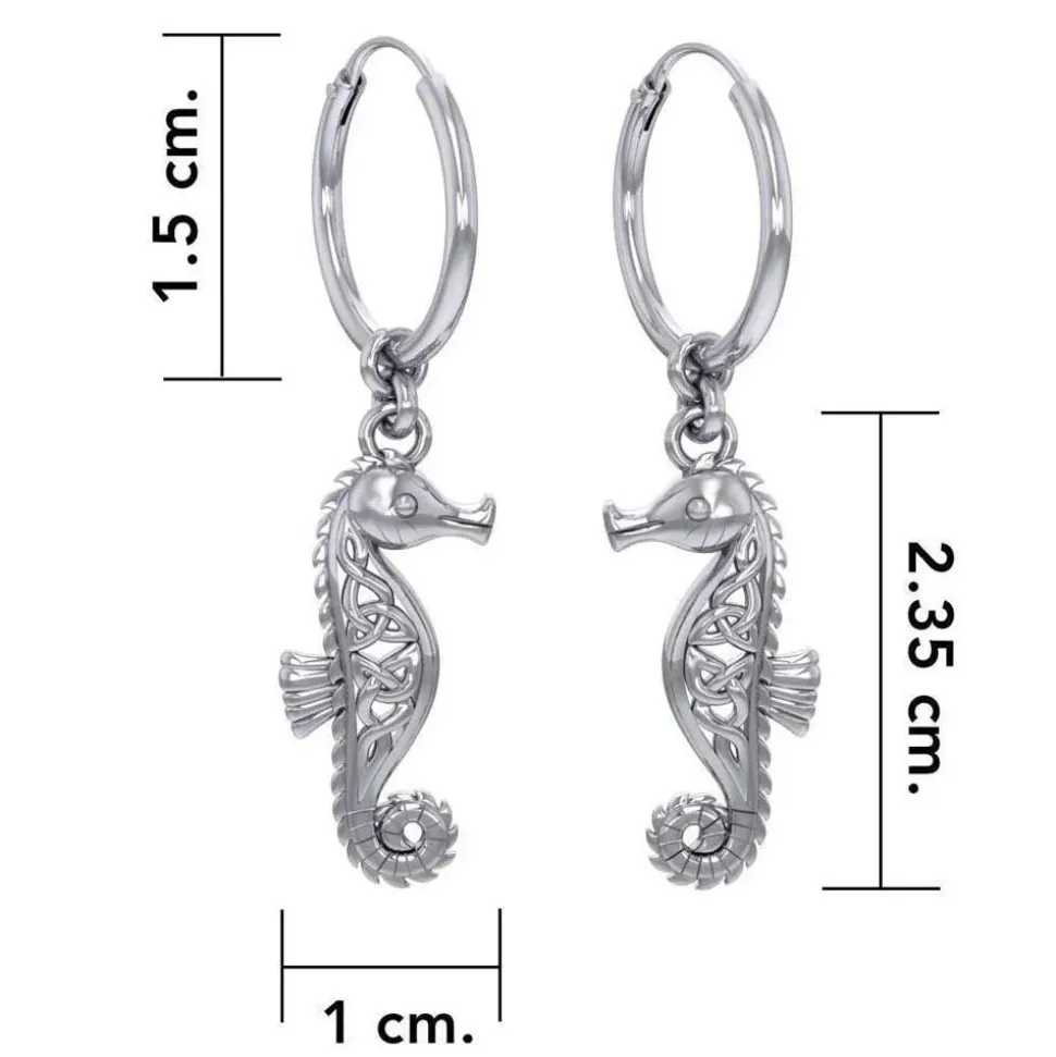 Dive Silver Pendientes Celtic Seahorse Hoop