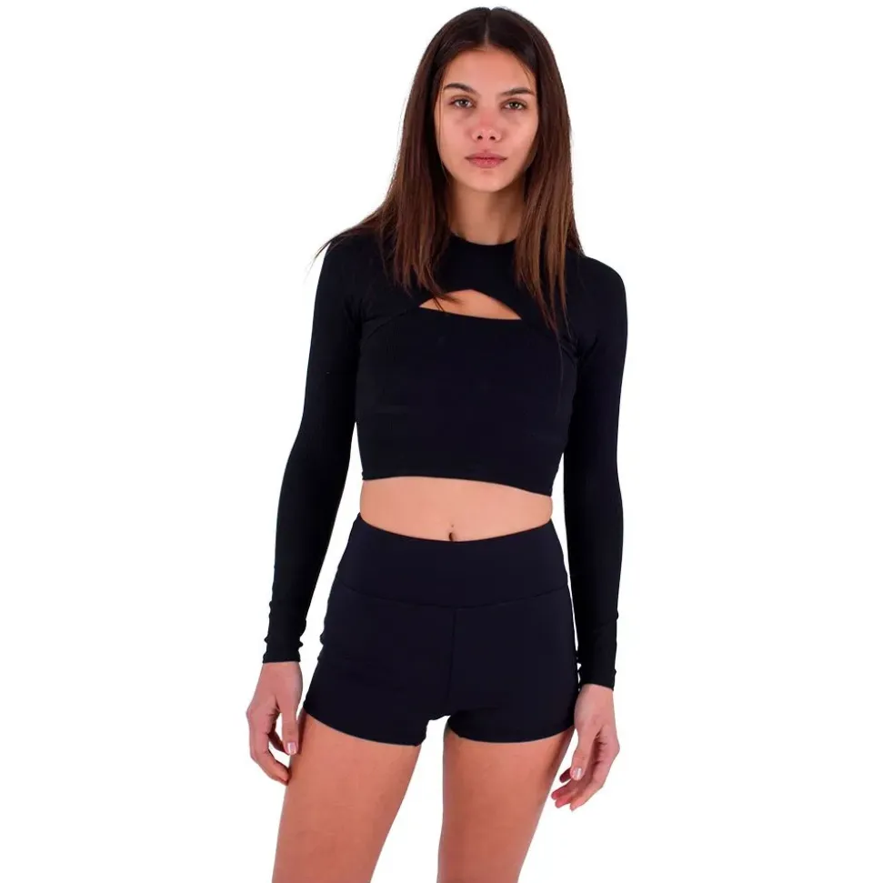 Hurley Rash guard Manga Larga Max Solid Rib Cropped Cross Yoke