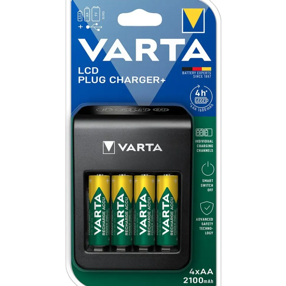 Varta Cargador LCD Pug+ con 4 pilas AA de 2100 mAh