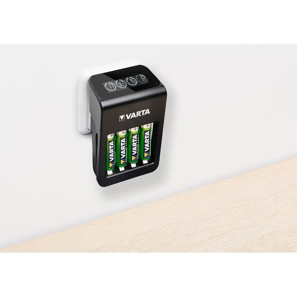 Varta Cargador LCD Pug+ con 4 pilas AA de 2100 mAh